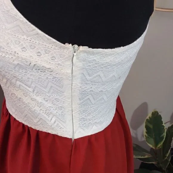 Tobi Burnt Orange with Creamy Lace Halter Top Mini Swing Dress Sz S - Picture 5 of 13